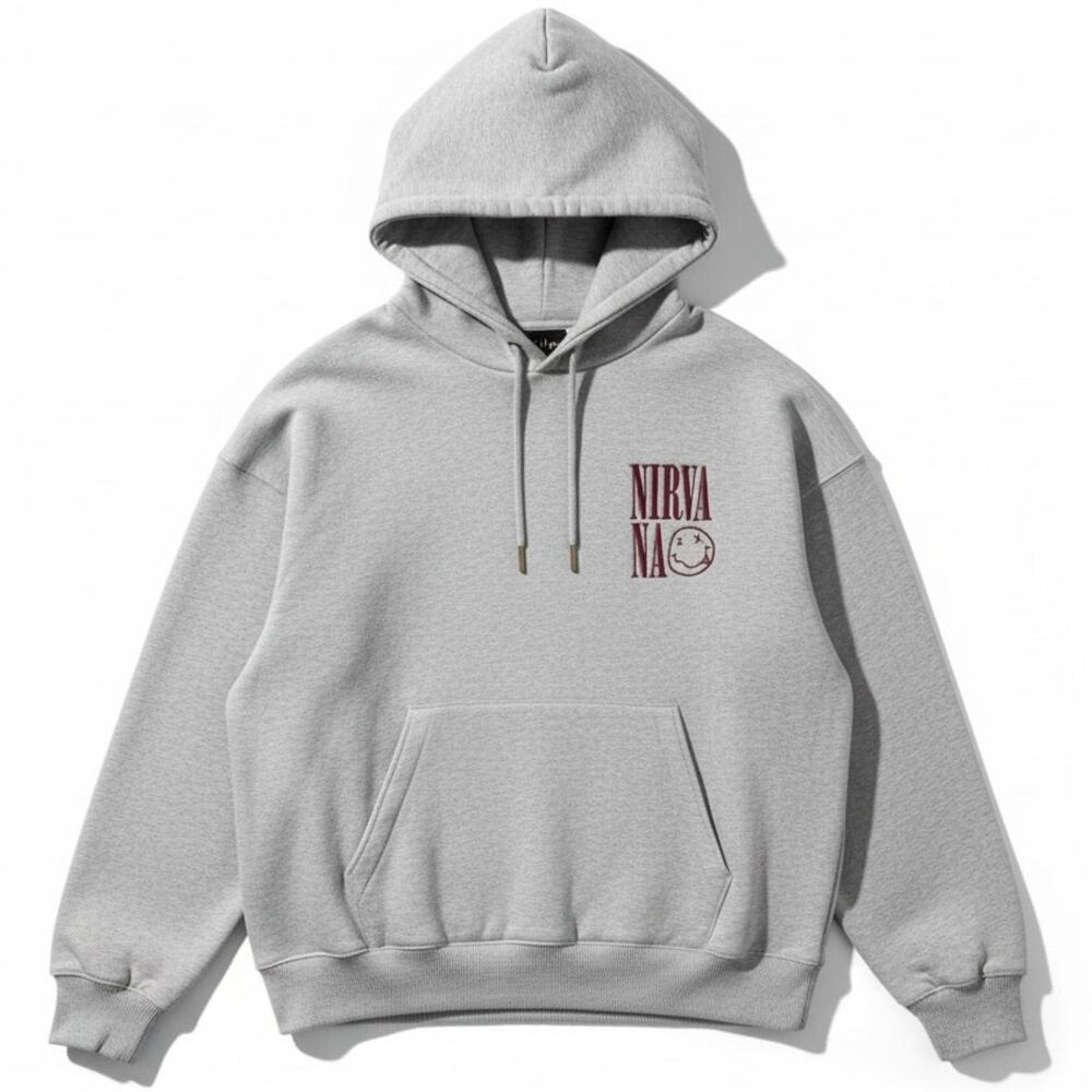Nirvana Authentic Men's Medium Smiley Face Gray Hoodie Sweatshirt Band Japan